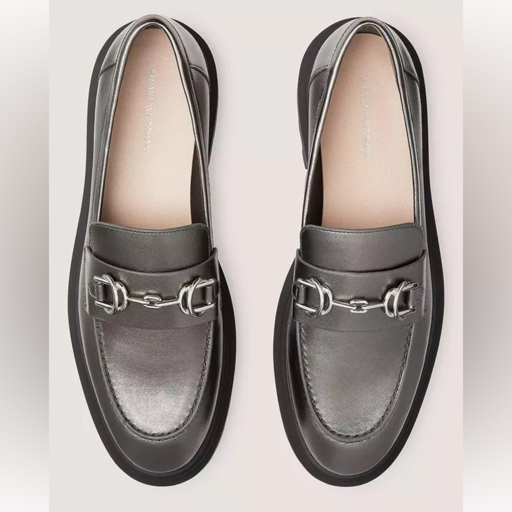 Stuart Weitzman Owen Buckle Ultra Lug Loafer in Gunmetal Silver
